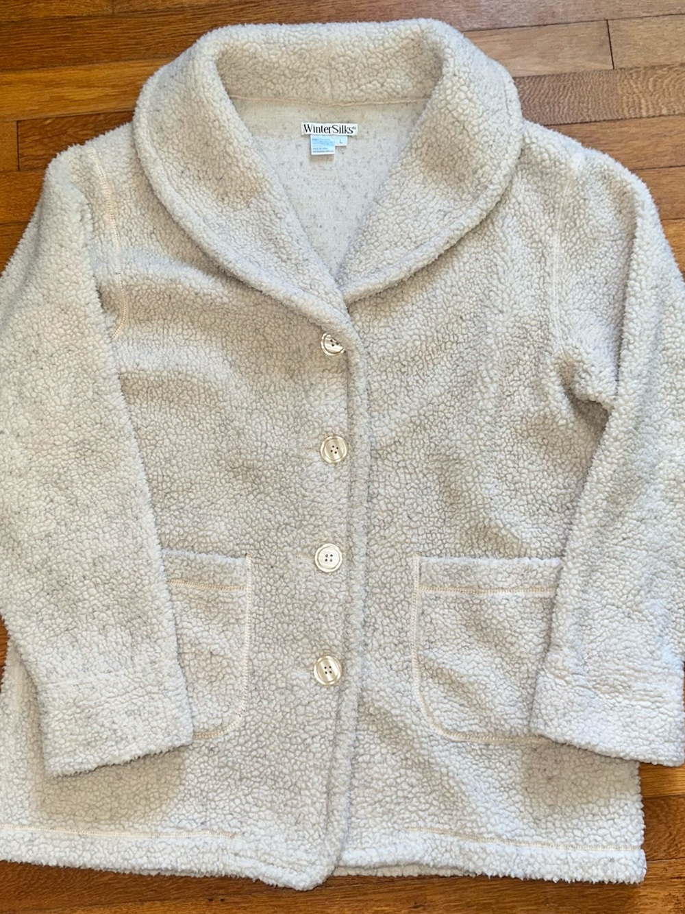 WinterSilks Beige Sherpa Teddy Bear Coat Jacket with Pockets